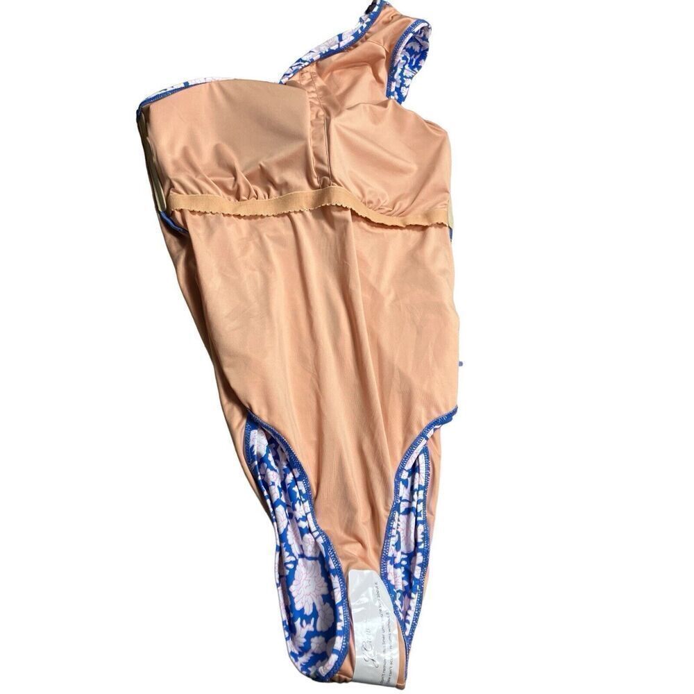 SZ Blockprints J Crew 12 Blue Floral one-shoulder one-piece swimsuit Nila‎ print - Picture 9 of 12